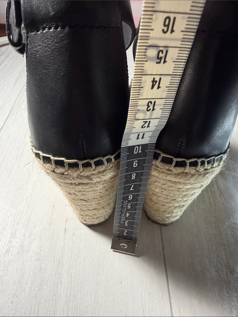 Vince Camuto Black Leather Espadrille Wedge Sandal with Ankle Strap - Picture 5 of 15